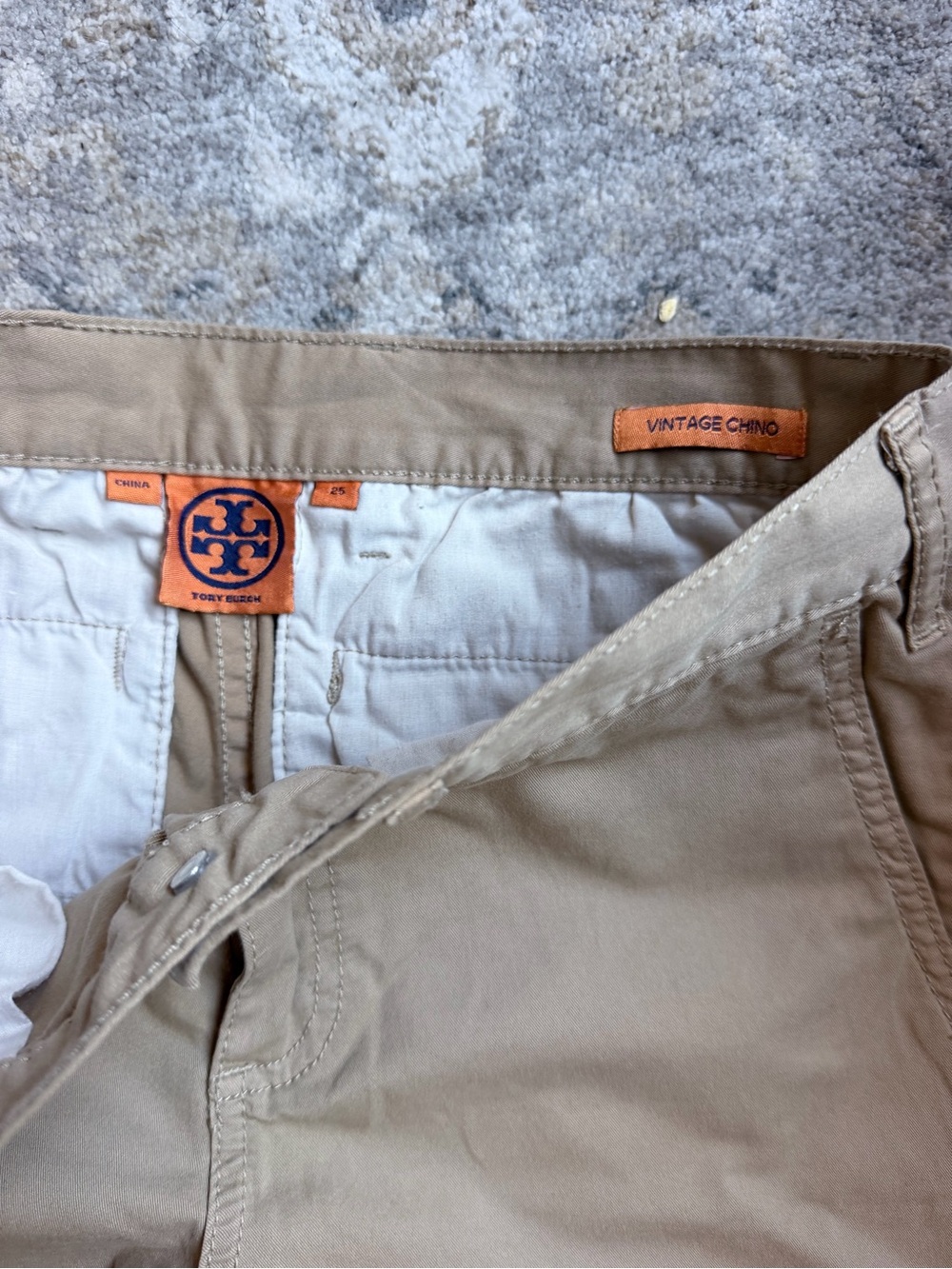 Tory Burch Men's Slim Straight Chinos in Light Khaki - Picture 2 of 5